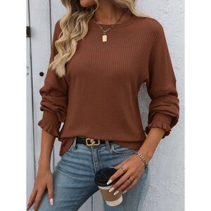 Women’s Lightweight Ribbed Pullover Top Rust